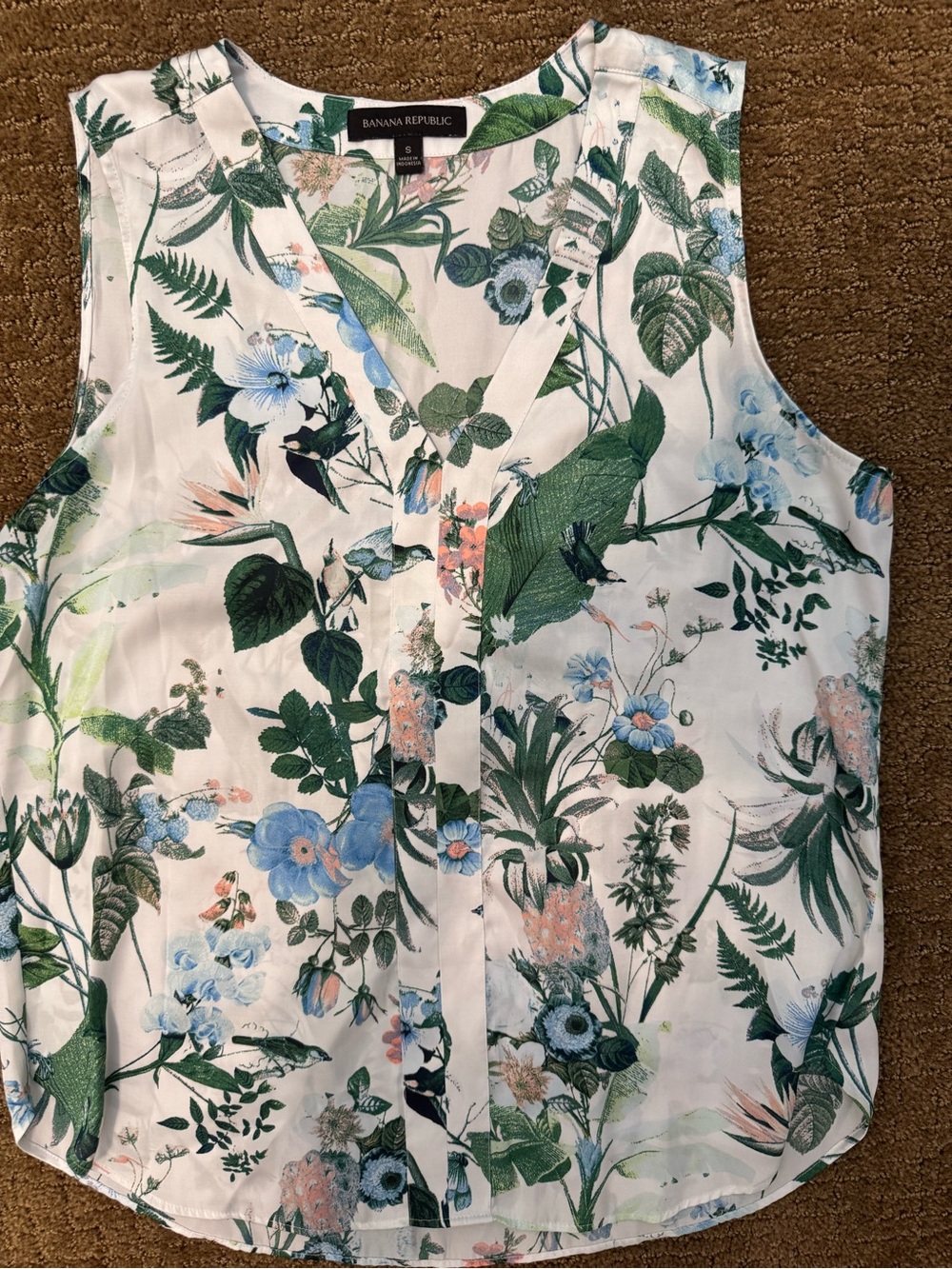 Banana Republic Women’s Small Botanical Floral Bird Print Sleeveless Blouse